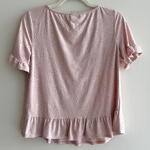 W5 Women's Blush Pink Eyelet Ruffle Short Sleeve Blouse, Size Small - Picture 13 of 16